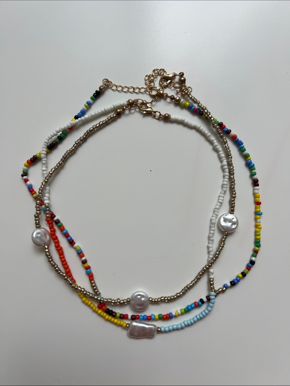 Multi-Color Beaded Pearl Layered Necklace